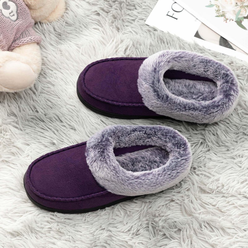 ULTRAIDEAS Women's Memory Foam House Slippers with Hard Bottom, Fur Lined House Shoes with Non-Slip Rubber Sole for Indoor & Outdoor(Purple,9-10) - Image 4
