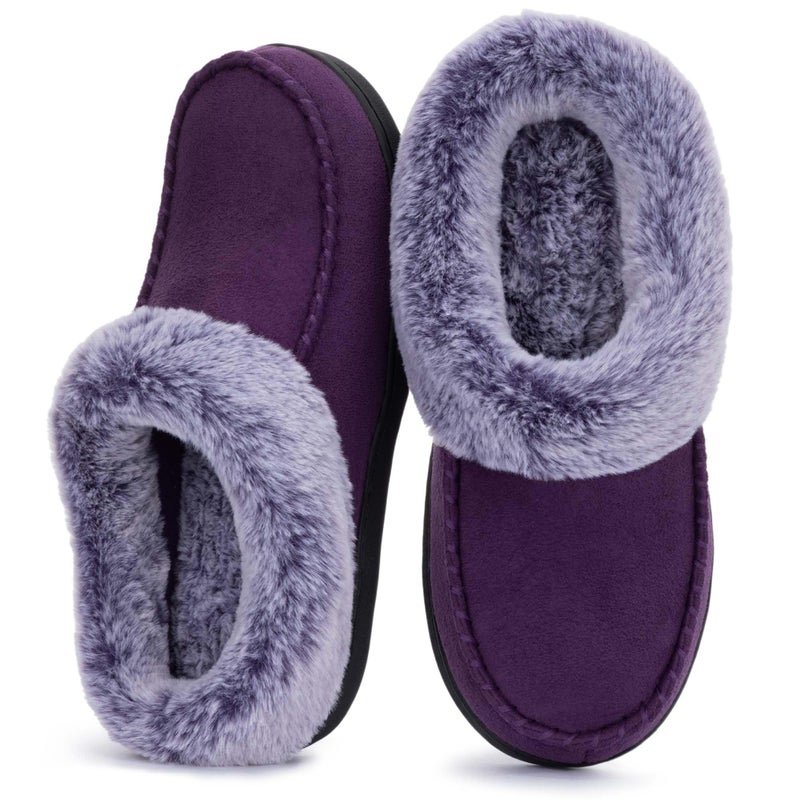 ULTRAIDEAS Women's Memory Foam House Slippers with Hard Bottom, Fur Lined House Shoes with Non-Slip Rubber Sole for Indoor & Outdoor(Purple,9-10) - Image 1