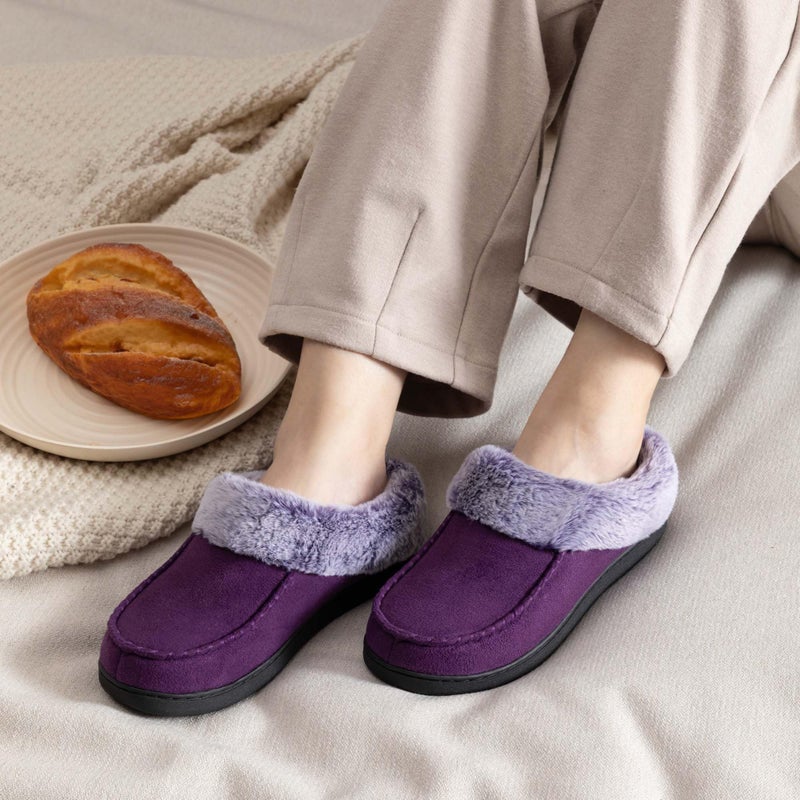 ULTRAIDEAS Women's Memory Foam House Slippers with Hard Bottom, Fur Lined House Shoes with Non-Slip Rubber Sole for Indoor & Outdoor(Purple,9-10) - Image 2