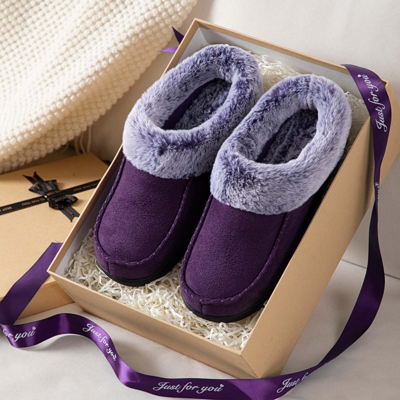 ULTRAIDEAS Women's Memory Foam House Slippers with Hard Bottom, Fur Lined House Shoes with Non-Slip Rubber Sole for Indoor & Outdoor(Purple,9-10) - Image 3
