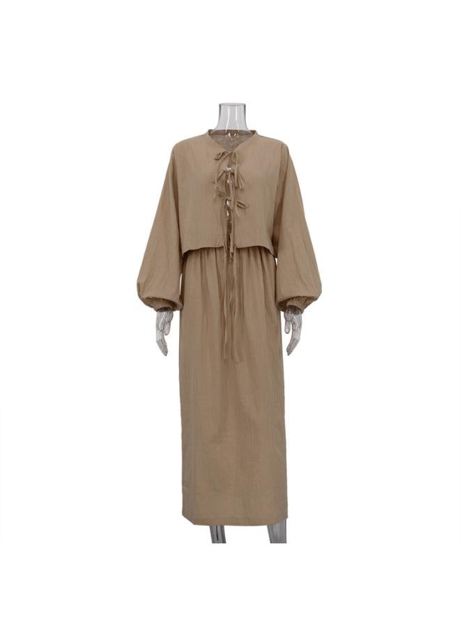 European And American Women's New Vintage Tea Style Wear A Set Of Bubble Sleeve Shirt Suit Summer Women's Skirt