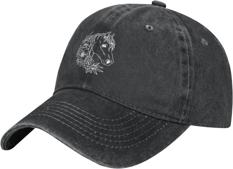 Wisedeal Womens Floral Horse Vintage Baseball Cap for Men and Women Adjustable Distressed Washed Hat for Horse Lovers - Image 1