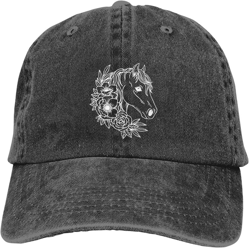 Wisedeal Womens Floral Horse Vintage Baseball Cap for Men and Women Adjustable Distressed Washed Hat for Horse Lovers - Image 2