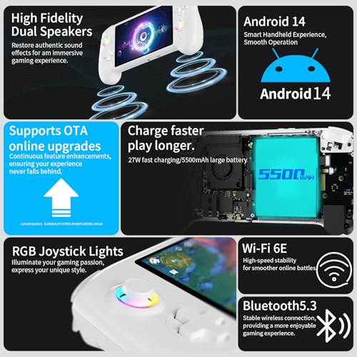 Voacle RG557 Retro Handheld Game Console , 5.48 Inch AMOLED Screen Handheld Emulator Android 14 System Dimensity 8300 Processor Support WiFi 6E Bluetooth 5.3(White) - Image 4