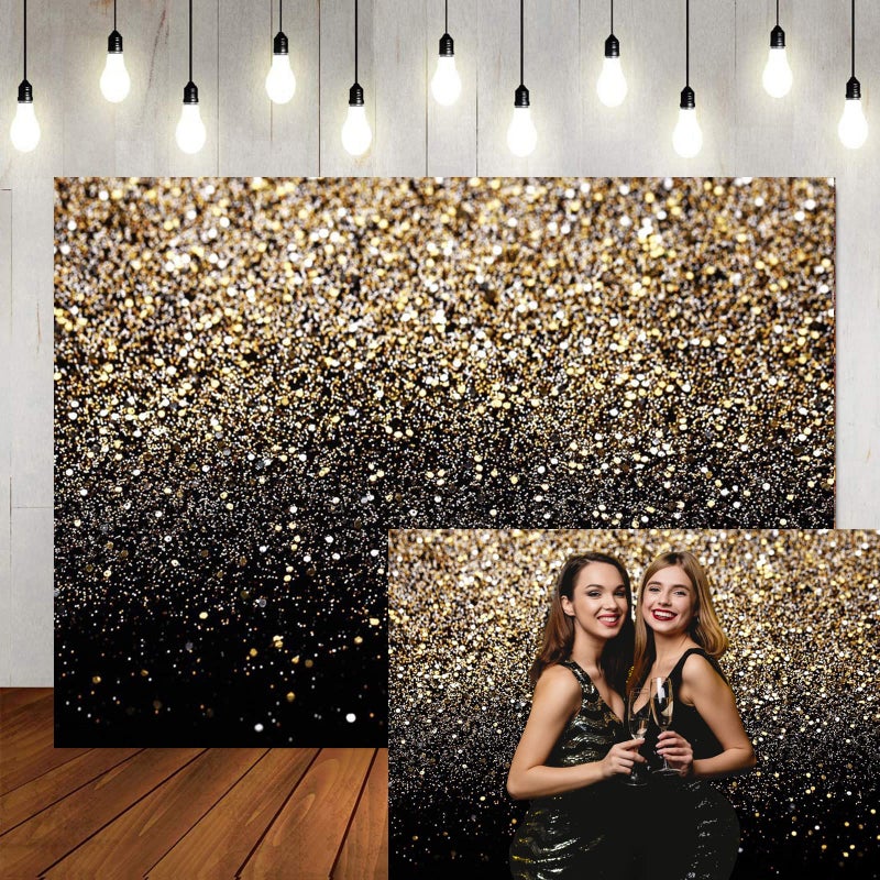 LTLYH 10X10ft Black and Gold Backdrop Golden Spots Backdrop Vinyl Photography Backdrop Vintage Astract Background for Family Birthday Party Newborn Studio Props 129