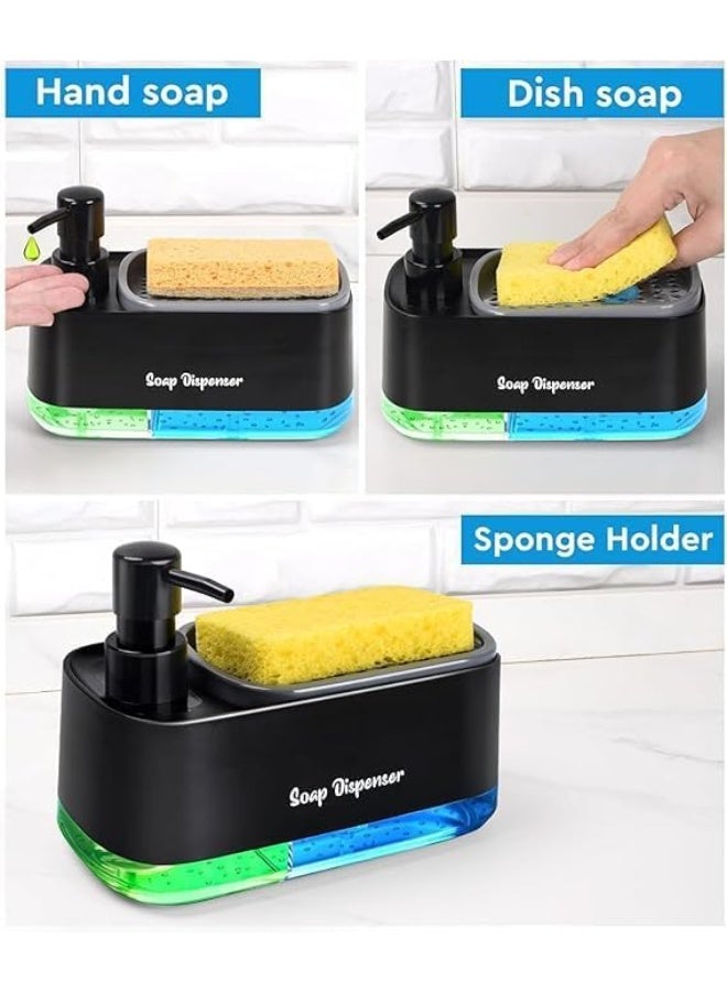 SPECTON 3-in-1 Hand & Dish Soap Dispenser Set with Sponge Holder, Towel Rack & Tray – Dual Soap Pump Dispenser and Kitchen Sink Organizer | Space-Saving Countertop Storage Rack for Dishwashing & Cleaning - Image 3