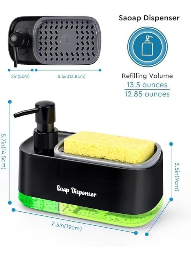 SPECTON 3-in-1 Hand & Dish Soap Dispenser Set with Sponge Holder, Towel Rack & Tray – Dual Soap Pump Dispenser and Kitchen Sink Organizer | Space-Saving Countertop Storage Rack for Dishwashing & Cleaning - Image 2