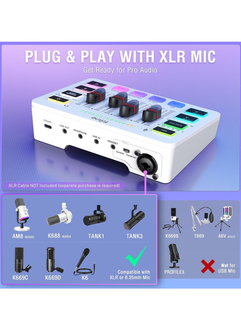 FIFINE Audio Mixer, Gaming Streaming PC Mixer with Slider Fader, XLR Microphone Interface, Monitoring, for Video/Game Voice/Podcast Recording-AmpliGame SC3W
