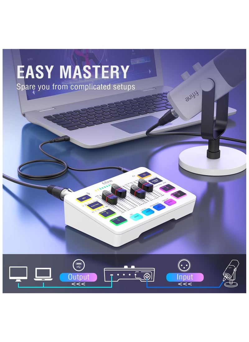 FIFINE Audio Mixer, Gaming Streaming PC Mixer with Slider Fader, XLR Microphone Interface, Monitoring, for Video/Game Voice/Podcast Recording-AmpliGame SC3W