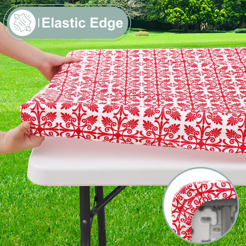 Misaya Rectangle Vinyl Table Table Cloth مرنة الفانيلا المائدة المدعومة المدعومة 100 ٪ غطاء طاولة بلاستيكية مقاومة للماء يناسب 8 أقدام طاولات قابلة للطي للتخييم في الهواء الطلق (أحمر 30 "" × 96 "") - Image 2