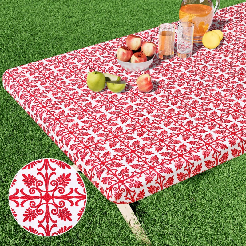 Misaya Rectangle Vinyl Table Table Cloth مرنة الفانيلا المائدة المدعومة المدعومة 100 ٪ غطاء طاولة بلاستيكية مقاومة للماء يناسب 8 أقدام طاولات قابلة للطي للتخييم في الهواء الطلق (أحمر 30 "" × 96 "") - Image 1