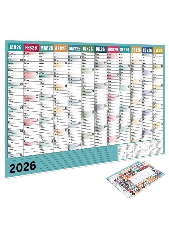 سوفام 2026 التقويم الجداري -الحجم الكبير -الحجم الأصلي: الشهر الأول إلى الشهر الثاني عشر -مخطط الجدول السنوي -مخطط التخطيط السنوي -ملصق للطلاب والأسر والمدارس والمكاتب والعمل والدراسة -74.2 × 52.5 سم - Image 1