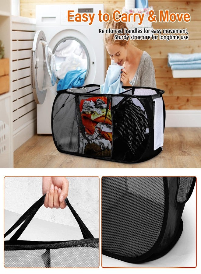 Bemkoo Foldable Laundry Baskets, Collapsible Mesh Laundry Hamper, Durable Pop Up Laundry Basket, 3 Compartments Clothes Hampers for Laundry, Easy to Carry & Sort for Dorm, Home, Kids Room, Travel Black - Image 5
