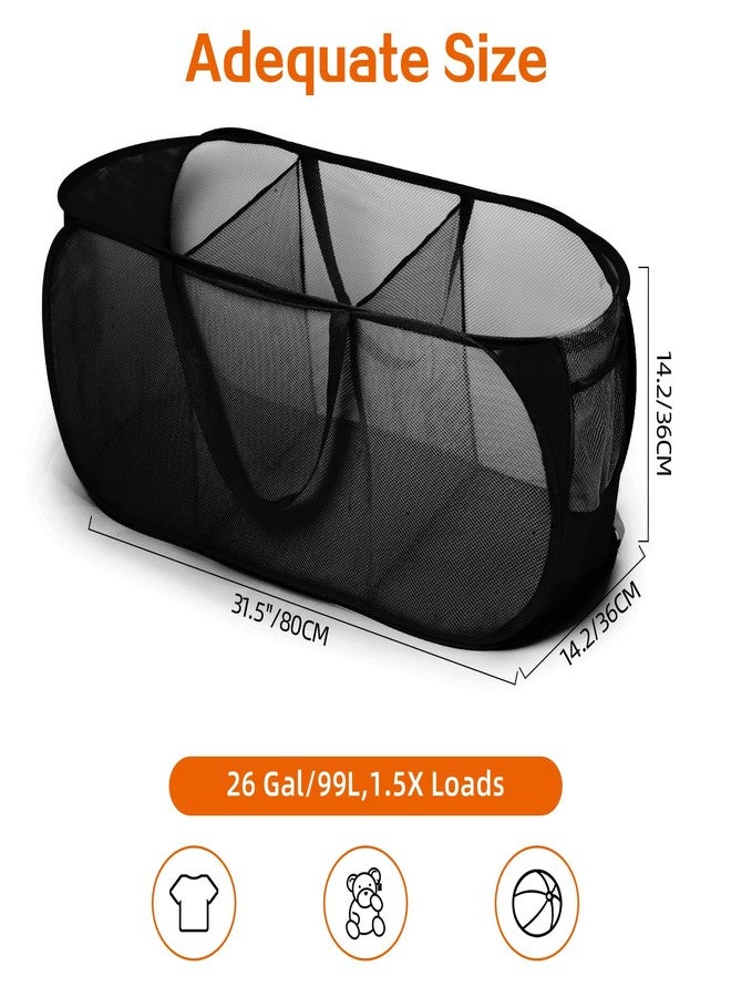 Bemkoo Foldable Laundry Baskets, Collapsible Mesh Laundry Hamper, Durable Pop Up Laundry Basket, 3 Compartments Clothes Hampers for Laundry, Easy to Carry & Sort for Dorm, Home, Kids Room, Travel Black - Image 4