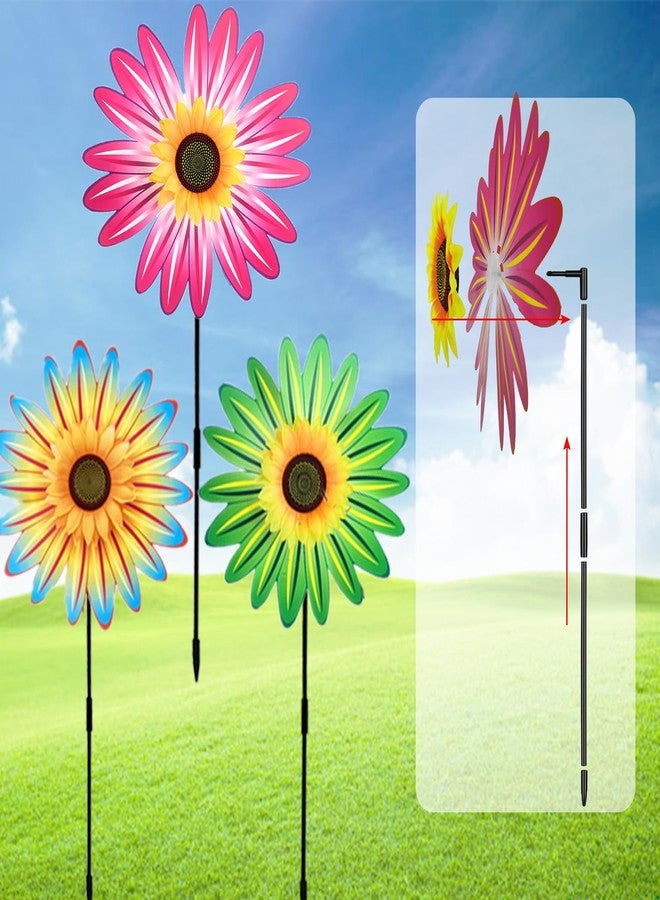 AzsVbvs 3PCS Sunflower Pinwheels Outdoor Wind Spinners, Colorful Flower Windmill Decorative Pinwheel for Garden, Yard, Party Outdoor Decor(Green, Blue, Pink) - Image 5