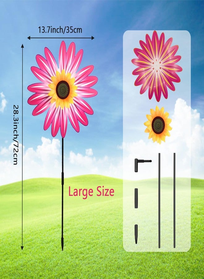 AzsVbvs 3PCS Sunflower Pinwheels Outdoor Wind Spinners, Colorful Flower Windmill Decorative Pinwheel for Garden, Yard, Party Outdoor Decor(Green, Blue, Pink) - Image 3