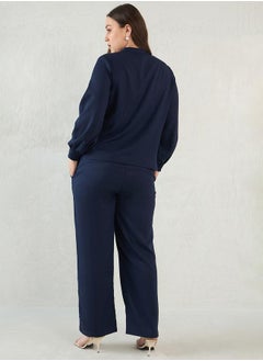 Femmella Plus Size Solid Collared Top and Pants Co-Ords by Styli  - Image 2