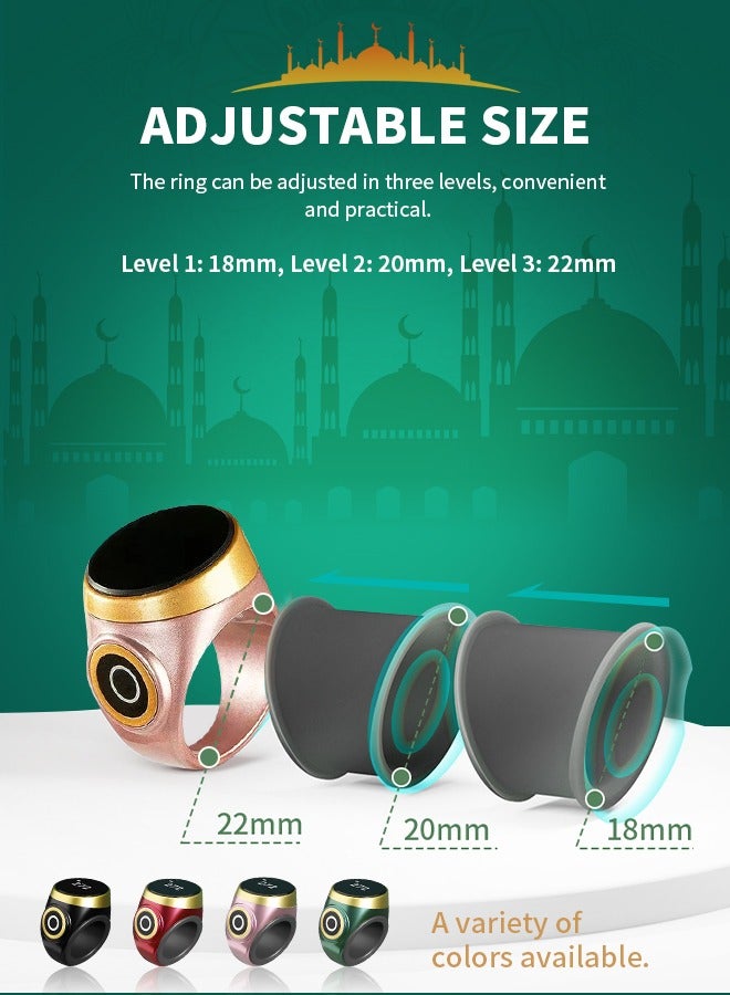Smart Tasbih Zikr Ring，OLED Digital Counter Prayer  Time Reminder Rings,Adjustable Ring Finger Counter with 3 Sizes (20/22/24mm）for Muslims  - Image 2
