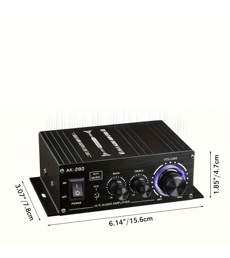 AK 280 600W 2 قناة ميني مضخم صوت ستيريو عالي الدقة مضخم صوت فئة AB مدمج مع مدخل RCA AUX وتحكم في الجهير والثلاثي للمنزل والكمبيوتر والسيارة والتلفزيون ومكبرات الصوت السلبية - Image 2
