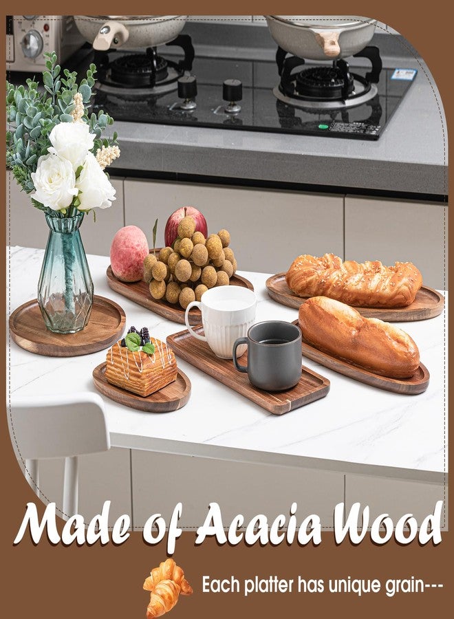 Rtteri Set of 6 Acacia Wood Serving Platters Wooden Plates Solid Wood Serving Tray Charcuterie Board for Kitchen Dinner Food Cheese Appetizer Dessert Snack BBQ Picnic Party Favors Housewarming Gifts - Image 4