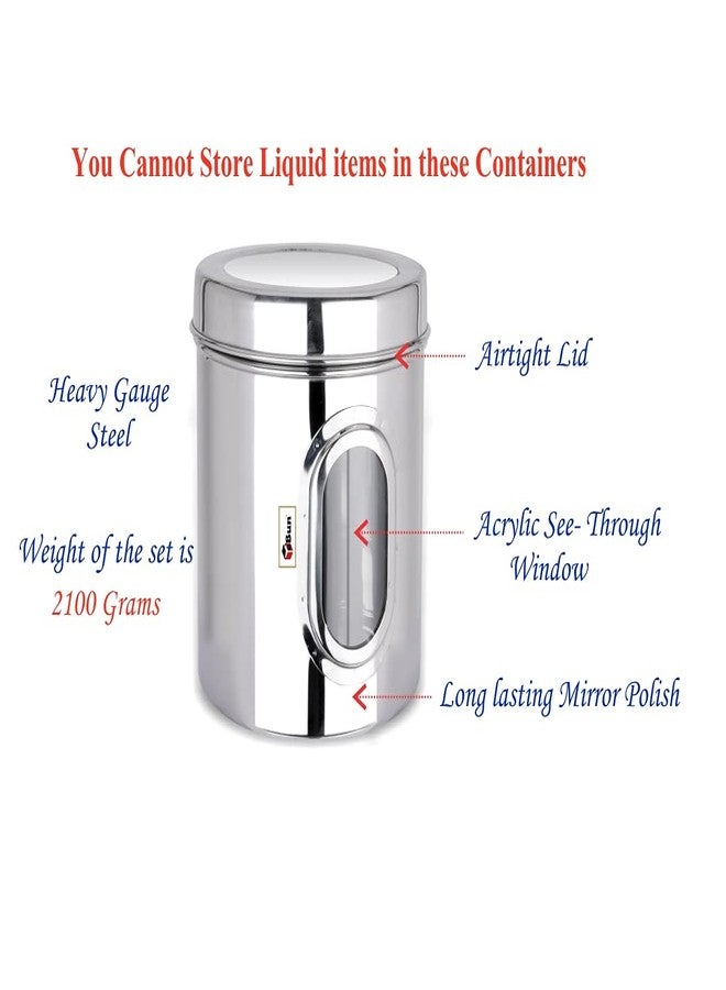 Ebun Heavy Gauge Stainless Steel Multipurpose See Through Small Containers | Air Tight Canister For Kitchen Storage | Ubha Dabba | Transparent Vertical Jar | Silver Combo of 5 Dabba - Image 5