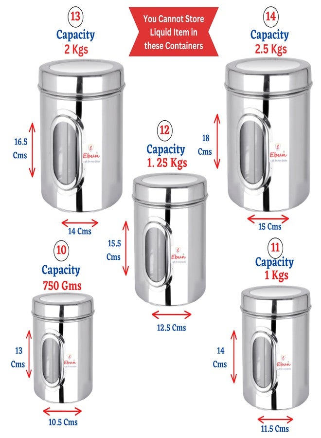 Ebun Heavy Gauge Stainless Steel Multipurpose See Through Small Containers | Air Tight Canister For Kitchen Storage | Ubha Dabba | Transparent Vertical Jar | Silver Combo of 5 Dabba - Image 2