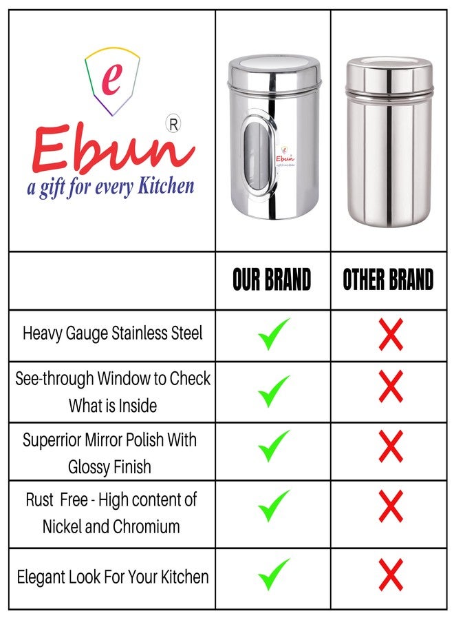 Ebun Heavy Gauge Stainless Steel Multipurpose See Through Small Containers | Air Tight Canister For Kitchen Storage | Ubha Dabba | Transparent Vertical Jar | Silver Combo of 5 Dabba - Image 3
