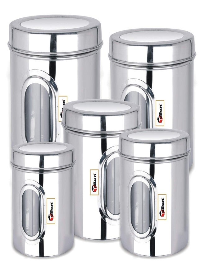 Ebun Heavy Gauge Stainless Steel Multipurpose See Through Small Containers | Air Tight Canister For Kitchen Storage | Ubha Dabba | Transparent Vertical Jar | Silver Combo of 5 Dabba - Image 4