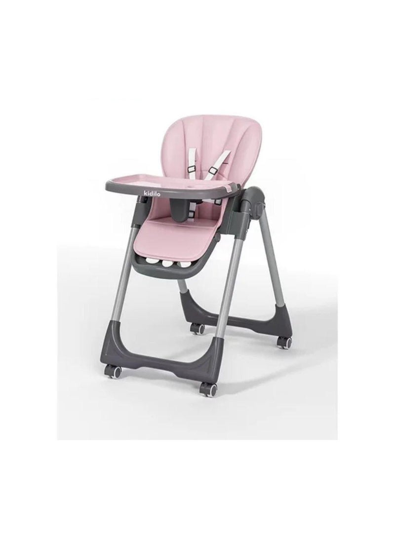 Kidilo Baby High Chair DC01 – 3 Recline Positions, 7 Height Levels, Removable Double Tray, Easy-Clean Leather, Lockable Wheels (green)