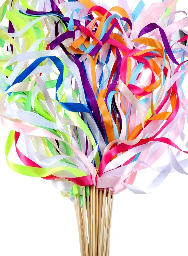 Floratek 30 Pack Ribbon Wands, Mix Color Silk Ribbon Sticks with Bells Fairy Stick Party Streamers for Wedding Party Favors Baby Shower Holiday Celebration - Image 2