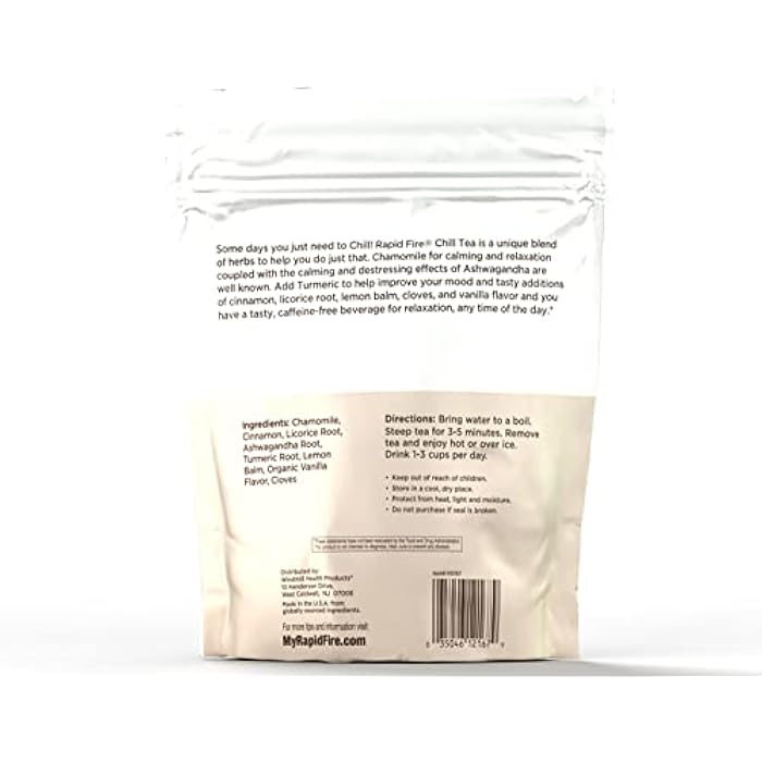 Rapid Fire Chill Tea, Soothing Blend, Promotes Relaxation, with Ashwagandha, Chamomile, Turmeric, Stress Relief Tea, Caffeine Free, 14 Tea Bags, 14 Servings - Image 2