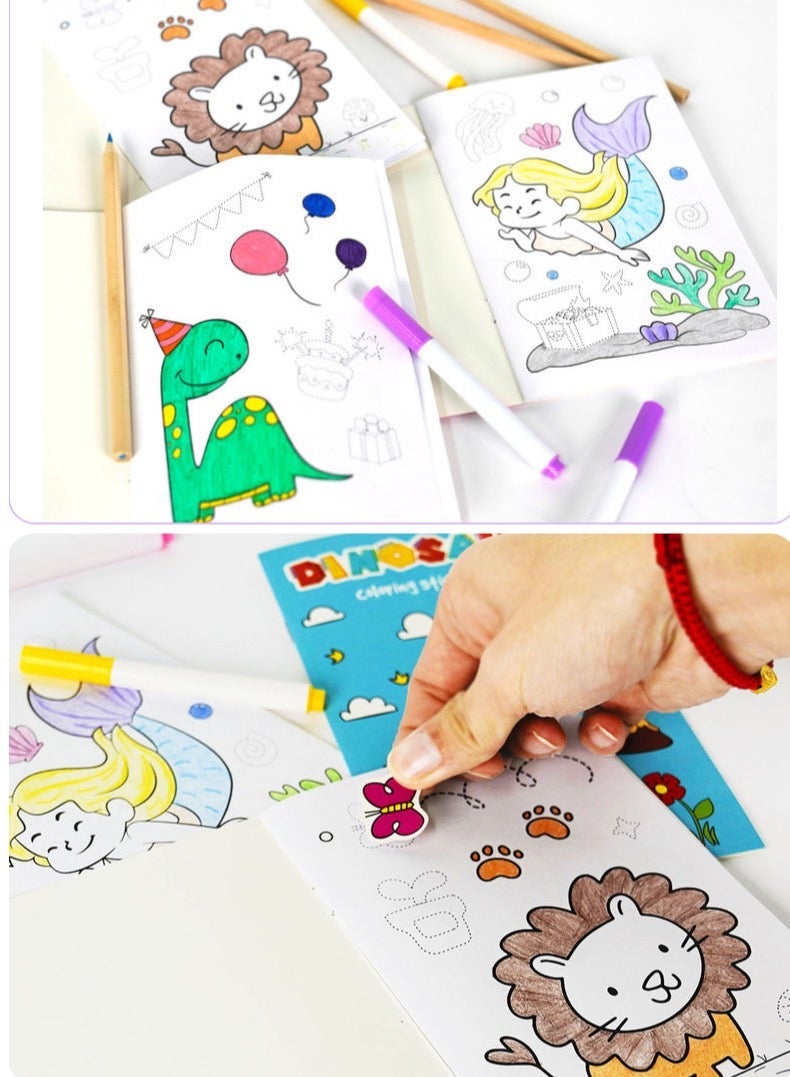 Hellobox Cute and Cozy Coloring Book Gift Box Set (16 Books,  Includes 4 colored crayons and 8 pages of stickers.), Cozy Moments, Life Corners, Stylish Vibes, Little Corners — Thick Paper to Relieve Stress for Adults and Children, Suitable for Early Learning for Children Ages 3-8 (An Ideal Gift) - Image 3