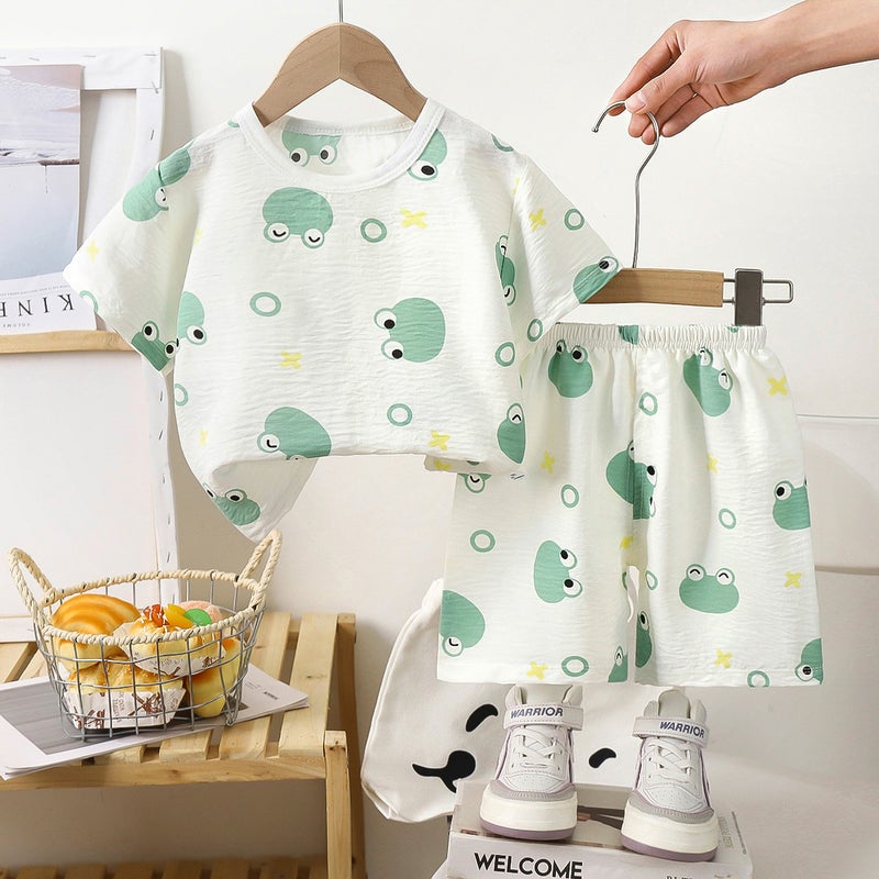 Summer new boys short sleeve shorts loose foreign style two-piece girls short sleeve suit manufacturers wholesale home clothes Yt-02 little frog short sleeve shorts 