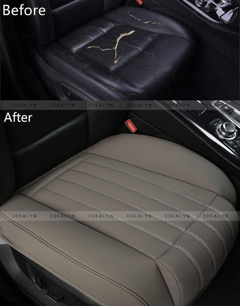 EDEALYN 1 PCS Car Seat Cover PU Leather Auto Bottom Seat Protector Cover with Comfort Leg Support Pillow Fit Most Front Driver Seat Width20.86 by deep 20.86 inches (Taupe with Leg Rest) - Image 3