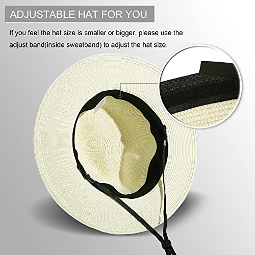 Lanzom Women Wide Brim Straw Panama Roll up Hat Fedora Beach Sun Hat UPF50+(02-fold Belt Beige,Large-X-Large) - Image 3