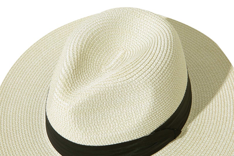 Lanzom Women Wide Brim Straw Panama Roll up Hat Fedora Beach Sun Hat UPF50+(02-fold Belt Beige,Large-X-Large) - Image 4