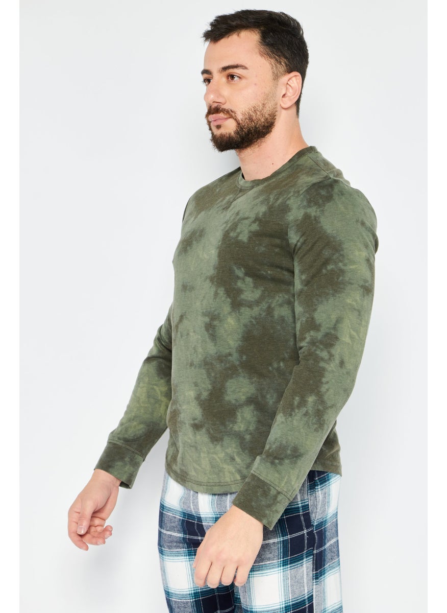 Sun Stone Men Tie-Dye Long Sleeves Pyjama Top, Olive  - Image 3