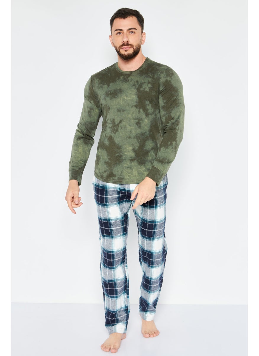 Sun Stone Men Tie-Dye Long Sleeves Pyjama Top, Olive  - Image 2