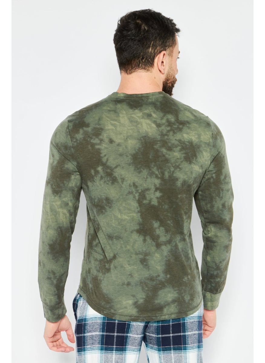 Sun Stone Men Tie-Dye Long Sleeves Pyjama Top, Olive  - Image 4