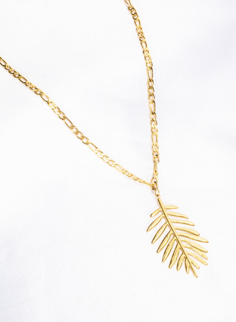 Stainless Steel Golden Necklace with a Tree Leaf Pendant