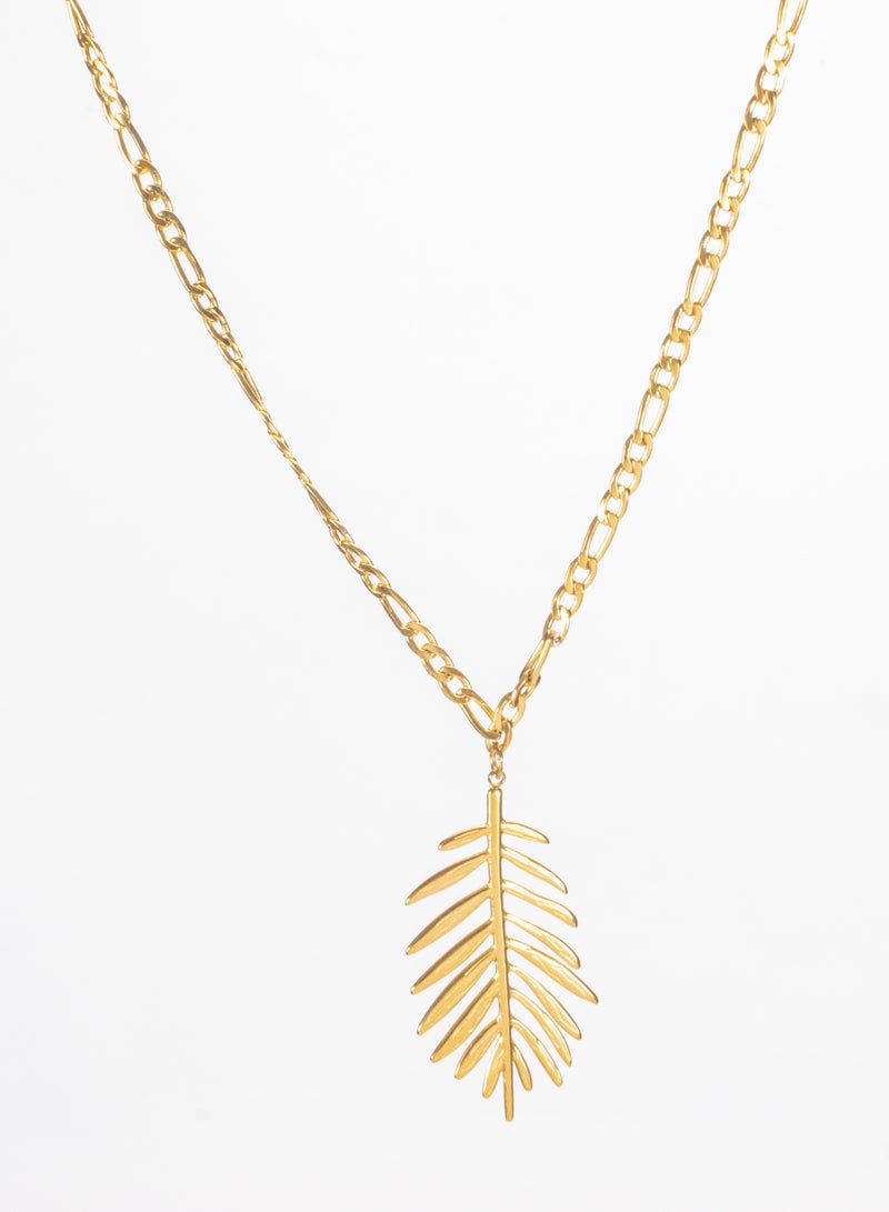 Stainless Steel Golden Necklace with a Tree Leaf Pendant