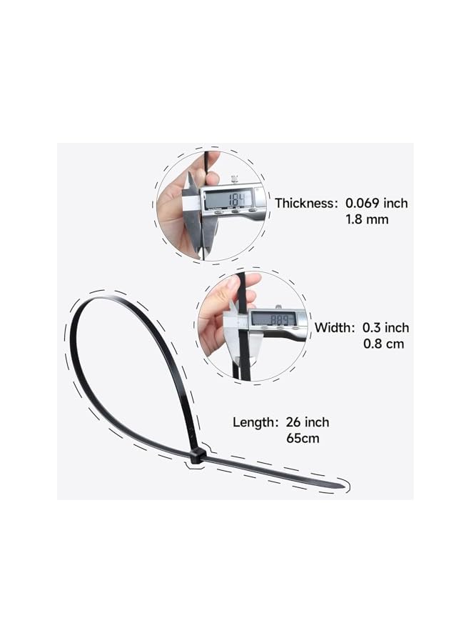 PROMASS Work Temp 5 ℉ - 176 ℉ - Long Durable Adjustable Nylon Wire Ties， 26 Inches Large Zip Ties， Heavy Duty 30 Packs - Max Load 200 LBS for Both Indoor and Outdoor - Image 2