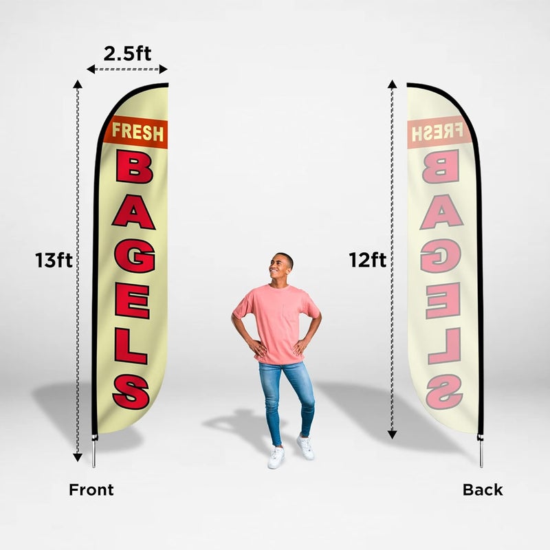 LookOurWay LookOurWay Feather Flag Pole Kit  12 Feet Tall Advertising Flag Banner with Fiberglass Pole Kit and Ground Spike for Business Promotion  Cafe Flags  Fresh Bagels 10M1200143  - Image 4