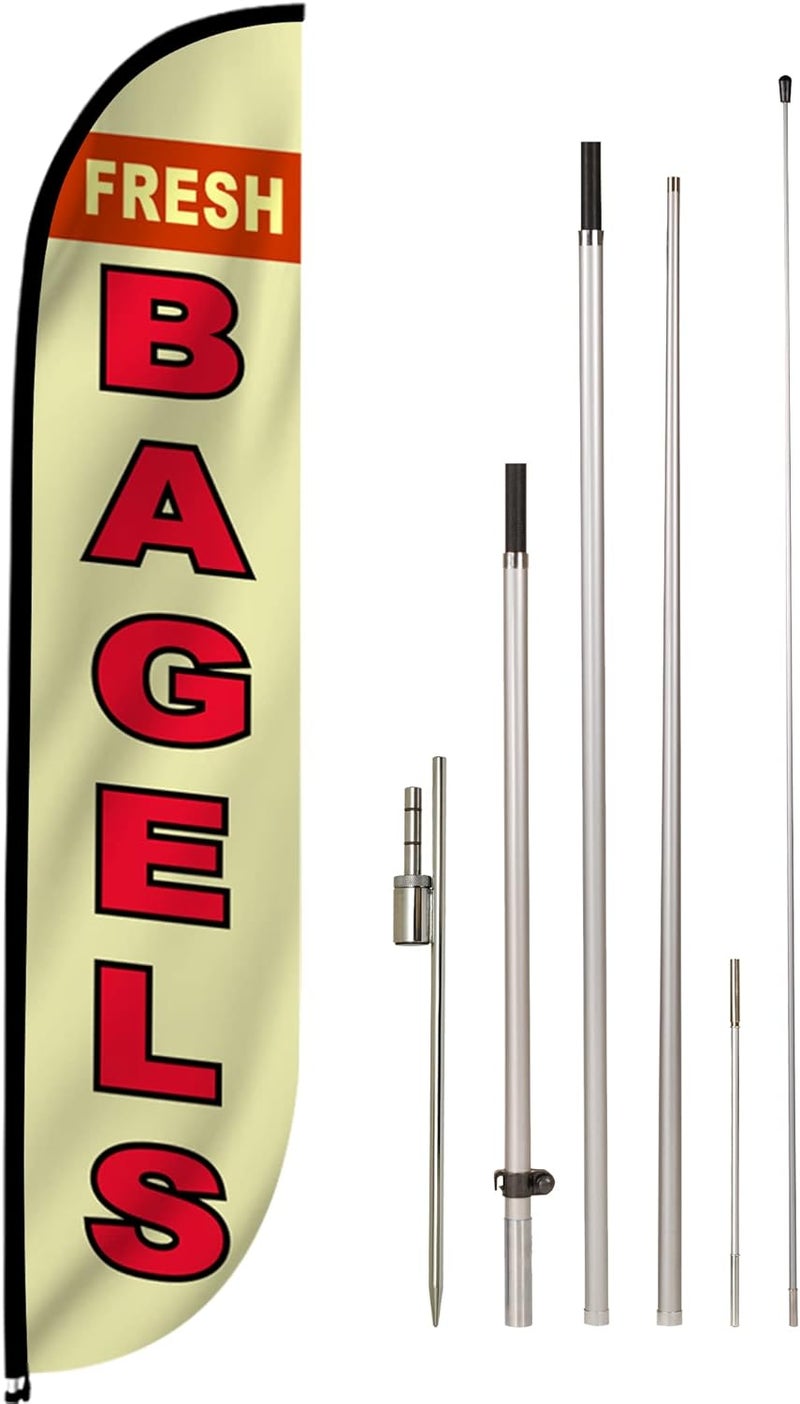 LookOurWay LookOurWay Feather Flag Pole Kit  12 Feet Tall Advertising Flag Banner with Fiberglass Pole Kit and Ground Spike for Business Promotion  Cafe Flags  Fresh Bagels 10M1200143  - Image 1