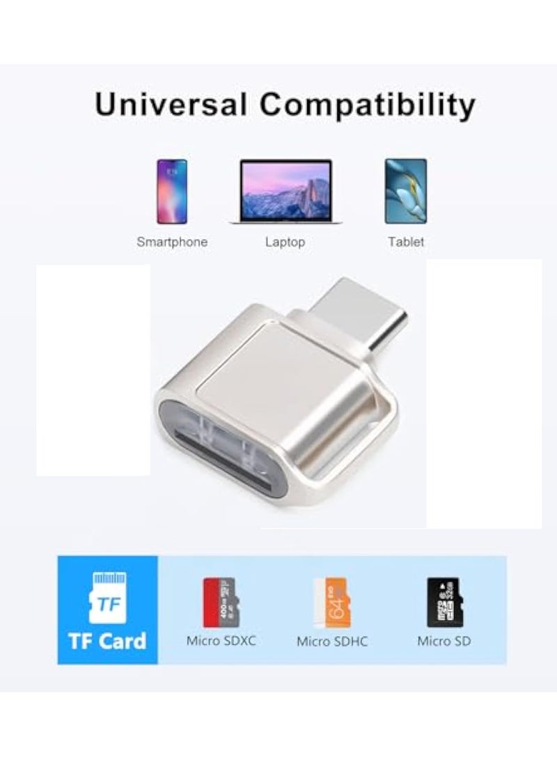 Barakah TF Card Reader, Micro SD Card Reader, Type C TF Memory Card Reader Adapter, Camera Card Viewer, Memory Card Reader, Compatible with Laptops, MacBook, Samsung Galaxy, Silver - Image 2