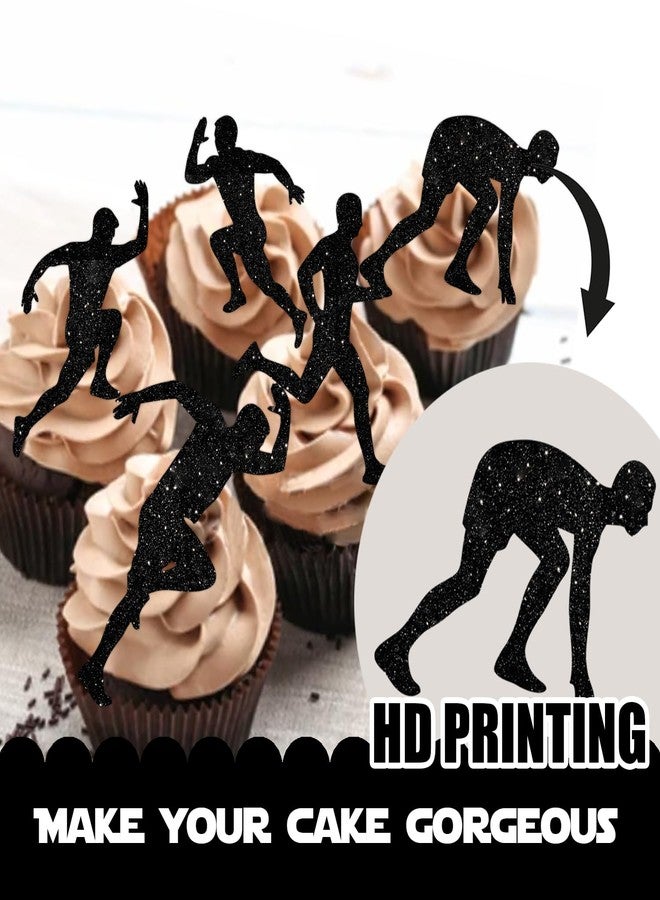LETLIMIT 18pcs Black Glitter Silhouette Run Dessert Cupcake Topper Pace Running Track Cross Country Marathon Theme Decorations Men Women Boys Girls Happy Birthday Party Decor Supplies - Image 3