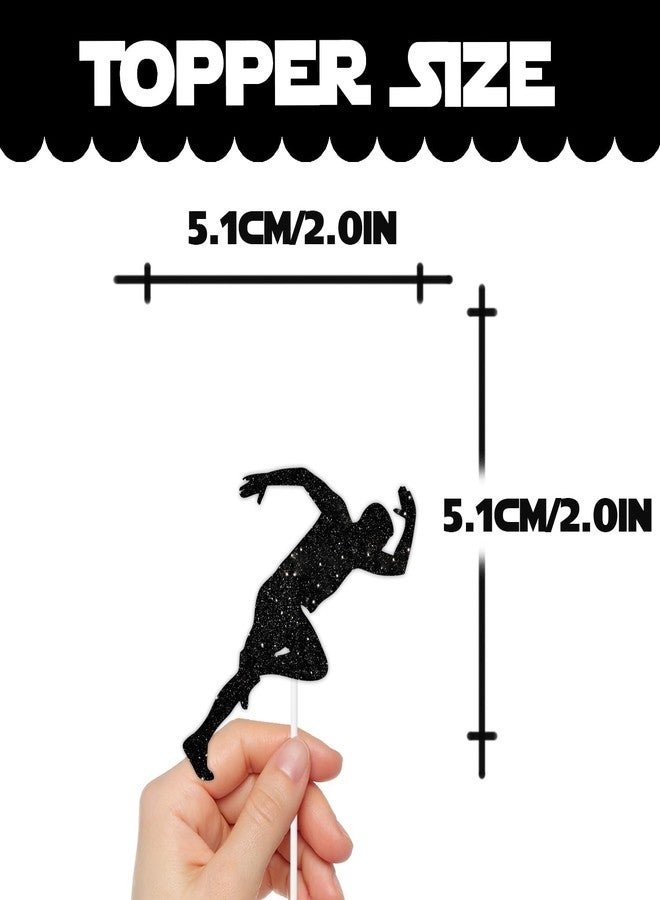 LETLIMIT 18pcs Black Glitter Silhouette Run Dessert Cupcake Topper Pace Running Track Cross Country Marathon Theme Decorations Men Women Boys Girls Happy Birthday Party Decor Supplies - Image 2