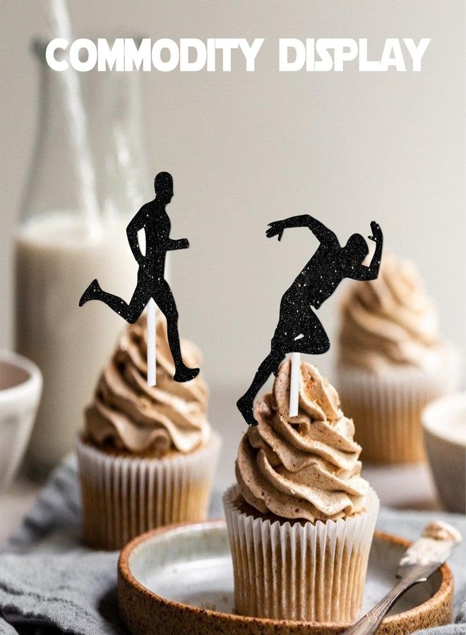 LETLIMIT 18pcs Black Glitter Silhouette Run Dessert Cupcake Topper Pace Running Track Cross Country Marathon Theme Decorations Men Women Boys Girls Happy Birthday Party Decor Supplies - Image 5