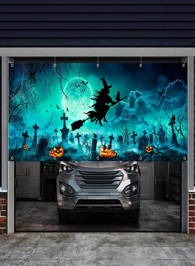 ATTGREAT Halloween Garage Door Cover Decorations 7x16FT Large Witch Backdrop Banner Photo Graveyard Pumpkin Skull Black Cat for Home Party Outdoor Yard Holiday Wall Decorations - Image 5