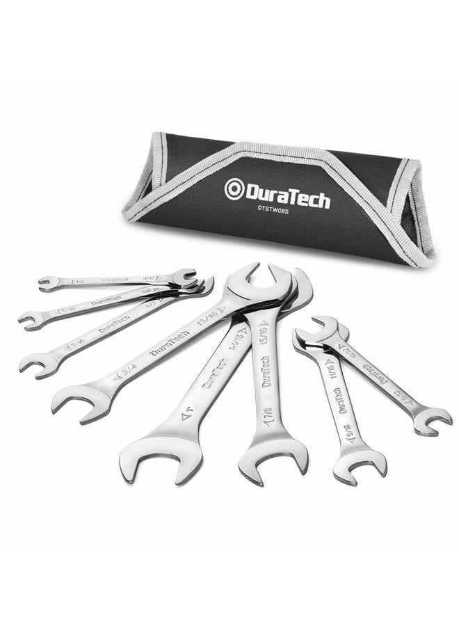 DURATECH Super-Thin Open End Wrench Set, SAE, 8-Piece, 1/4" to 1-1/16", CR-V, with Rolling Pouch - Image 1